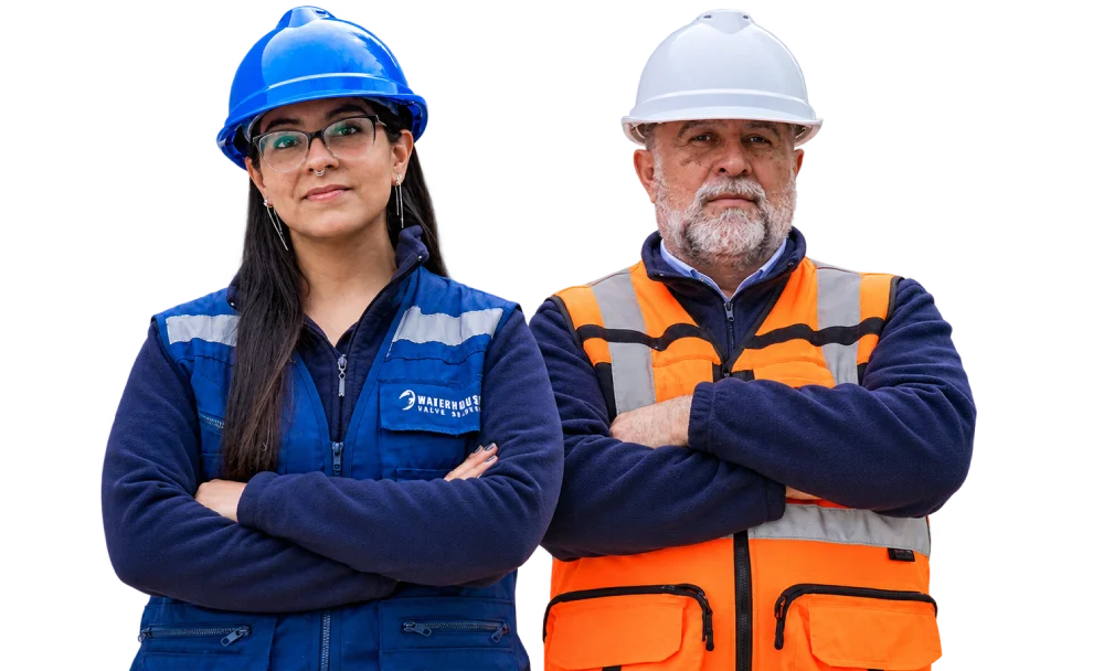 Ingenieros de construcción con cascos y chalecos